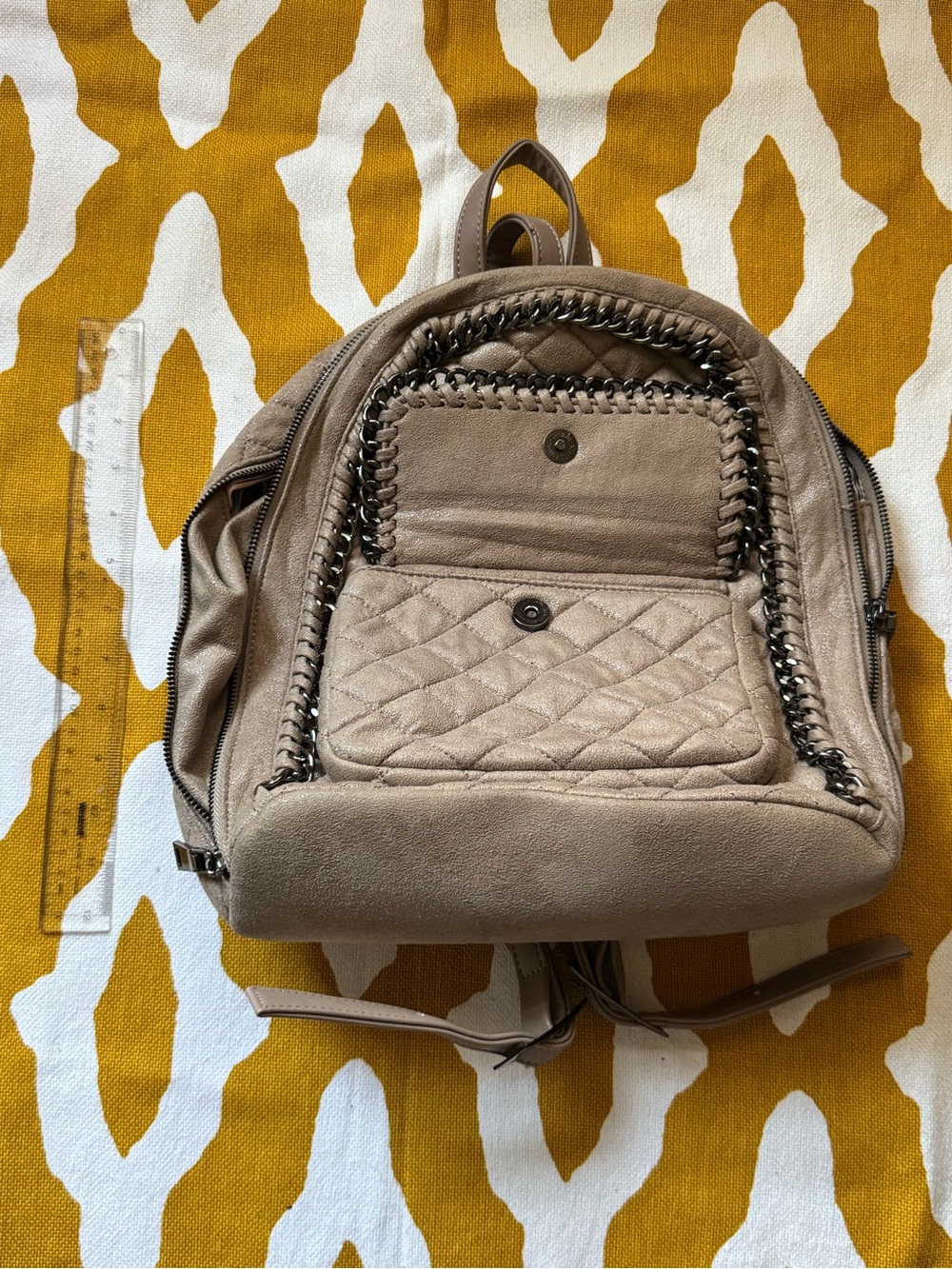 Urban Expressions Taupe Quilted Chain-Trim Backpack